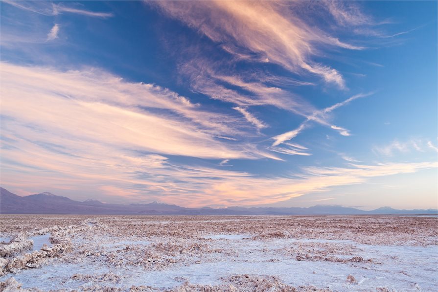 Viewing the sunset from the salt lakes in the Atacama desert in Chile