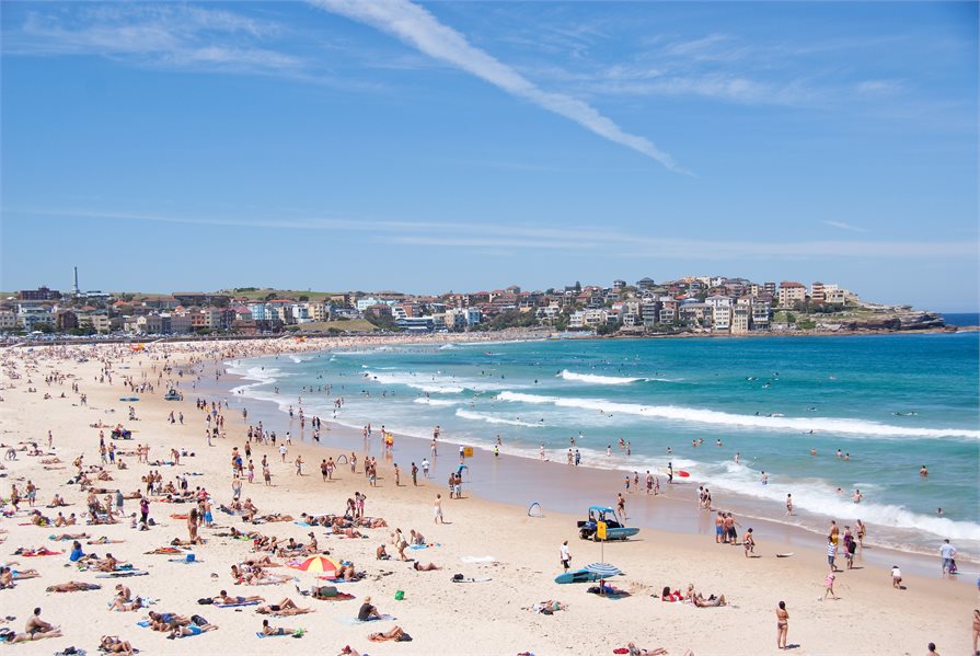 people sunbathing on Bondi beach Australia