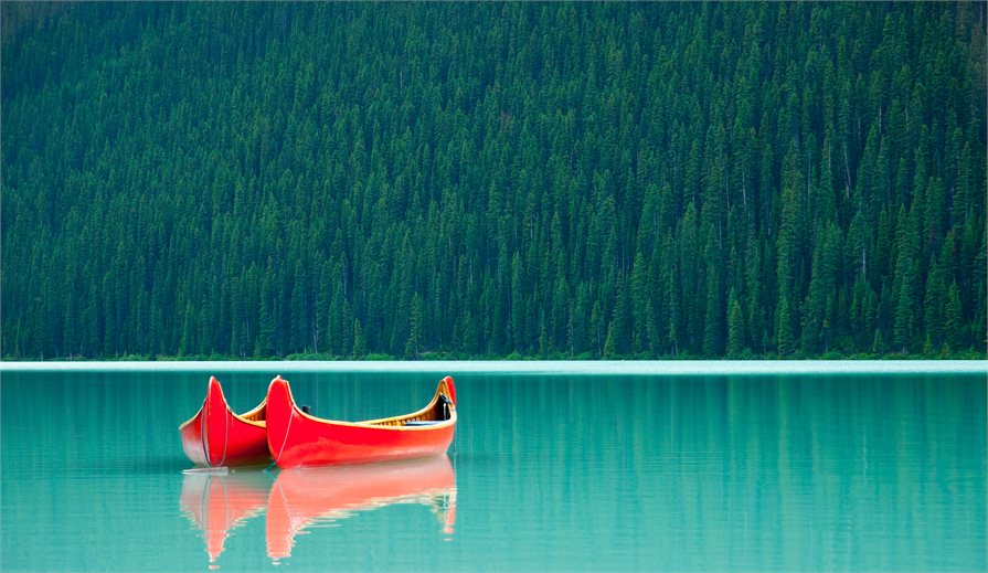 canoes on Moraine Lake Canada