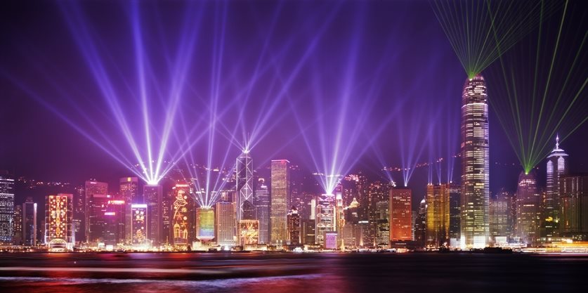 Symphony of lights show that occurs in Hong Kong's harbor