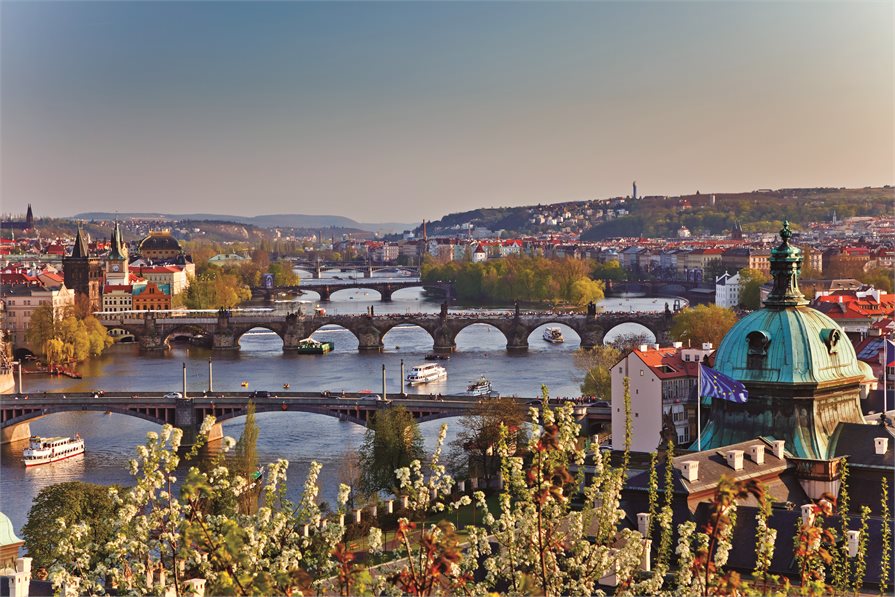 River and bridge view in Prague Germany