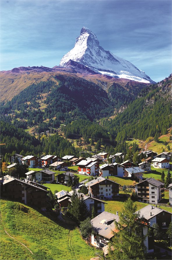 Village under Matterhorn on a sunny day