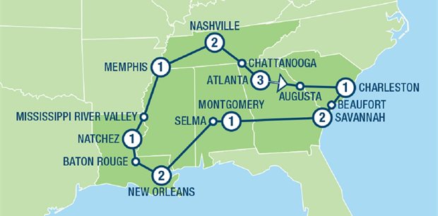 14 Day/13 Night The American South Escorted Tour