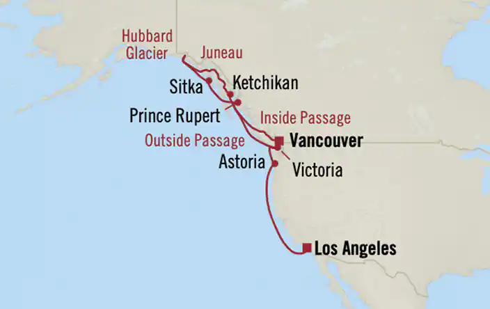 Regatta, Alaska & Cascadia ex Vancouver, BC. Canada to Los Angeles, California