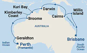 Coral Princess, 15 Night Northern Explorer ex Brisbane,  QLD, Australia  to Perth (Fremantle), WA Australia