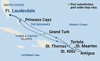 Enchanted Princess, 10 Night Eastern Caribbean with Tortola ex Ft Lauderdale (Pt Everglades), USA Return