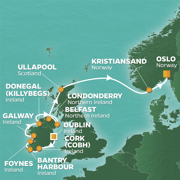 Azamara Onward, 12 Night Ireland Intensive Voyage ex Dublin, Ireland to Oslo, Norway