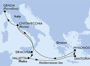 MSC Divina, 8 Nights ex Civitavecchia (Rome), Italy to Genoa (Portofino), Italy