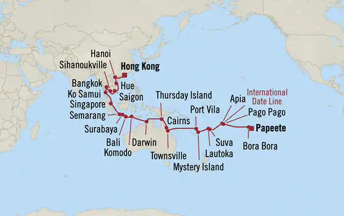 Regatta, Asian & Pacific Pearls ex Hong Kong to Papeete, Tahiti