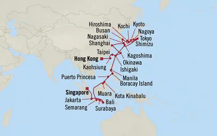 Riviera, Asian Temples & Tropics ex Hong Kong to Singapore