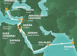 Azamara Onward, 18 Night Ancient Pathways Voyage ex Mumbai (Bombay), India to Athens (Piraeus) Greece
