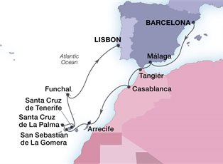 Seabourn Sojourn, 14 Night Moroccan Gems & Canary Islands ex Barcelona, Spain to Lisbon, Portugal