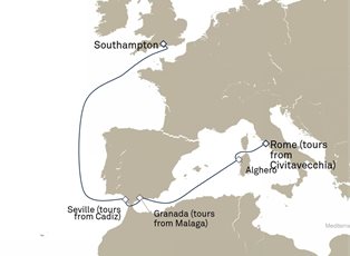 Queen Mary 2, 7 Nights Mediterranean Highlights ex Rome, Italy to Southampton, England, UK