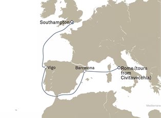 Queen Mary 2, 7 Nights Mediterranean Highlights ex Southampton, England, UK to Rome, Italy