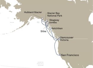 Queen Elizabeth, 13 Nights Alaska ex Vancouver, BC, Canada to San Francisco, CA, USA