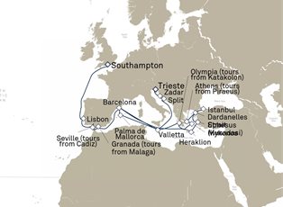 Queen Victoria, 28 Nights Mediterranean And Greek Isles ex Trieste, Italy to Southampton, England, UK