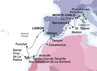 Seabourn Sojourn, 21 Night Riviera, Morocco & Canary Islands ex Monte Carlo, Monaco to Lisbon, Portugal