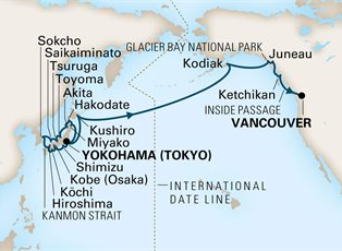 Noordam, 29 Night Japan & North Pacific Crossing Collector ex Yokohama, Japan to Vancouver, BC. Canada