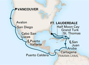 Nieuw Amsterdam, 28 Night Eastern Caribbean & Panama Canal ex Ft Lauderdale (Pt Everglades), USA to Vancouver, BC. Canada