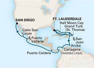 Nieuw Amsterdam, 24 Night Eastern Caribbean & Panama Canal ex Ft Lauderdale (Pt Everglades), USA to San Diego, California, USA