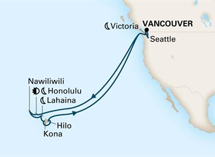 Koningsdam, 21 Night Circle Hawaii & Pacific Northwest Cruise ex Vancouver, BC. Canada Return