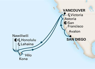 Koningsdam, 24 Night Wine Country, Pacific Northwest & Circle Hawaii ex San Diego, California, USA to Vancouver, BC. Canada