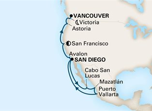Koningsdam, 14 Night Mexican Riviera, Wine Country & Pacific Northwest ex San Diego, California, USA to Vancouver, BC. Canada