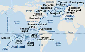Crown Princess, 53 Night World Cruise Liner - London (Dover) to Auckland ex Dover, England  to Auckland, New Zealand