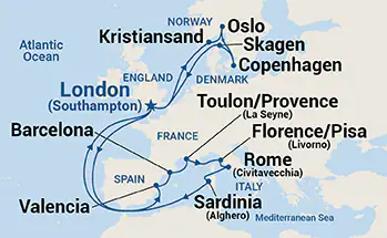 Sky Princess, 21 Night Mediterranean & Scandinavia Medley ex Southampton, England Return