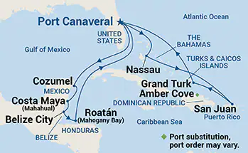Caribbean Princess, 14 Night Caribbean East/West Adventurer ex Port Canaveral, USA Return