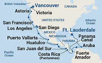 Coral Princess, 23 Night Panama Canal & Pacific Coast ex Ft Lauderdale (Pt Everglades), USA  to Vancouver, BC. Canada