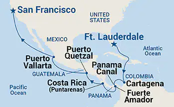 Coral Princess, 16 Night Panama Canal - Ocean to Ocean ex Ft Lauderdale (Pt Everglades), USA  to San Francisco, California, USA