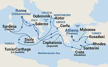 Island Princess, 20 Night Grand Mediterranean Explorer ex Rome (Civitavecchia), Italy  to Athens (Piraeus) Greece