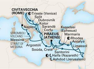 Nieuw Statendam, 28 Night Eastern Mediterranean Antiquities: Rhodes & Stromboli ex Athens (Piraeus) Greece to Rome (Civitavecchia), Italy