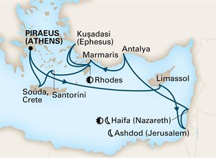 Nieuw Statendam, 14 Night Eastern Mediterranean: Tel Aviv & Rhodes Overnights ex Athens (Piraeus) Greece Return