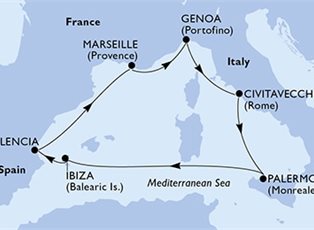 MSC Grandiosa, 7 Nights ex Genoa (Portofino), Italy Return
