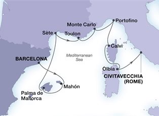 Seabourn Ovation, 10 Night Mediterranean Overture ex Barcelona, Spain to Rome (Civitavecchia), Italy Seabourn Ovation, 10 Night Mediterranean Overture ex Barcelona, Spain to Rome (Civitavecchia), Italy