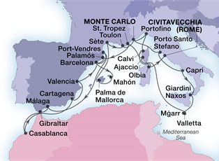 Seabourn Ovation, 30 Night Tyrrhenian Treasures & Mediterranean Overture ex Monte Carlo, Monaco to Rome (Civitavecchia), Italy Seabourn Ovation, 30 Night Tyrrhenian Treasures & Mediterranean Overture ex Monte Carlo, Monaco to Rome (Civitavecchia), Italy