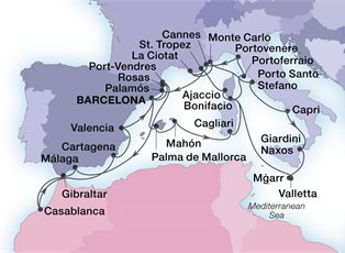 Seabourn Ovation, 30 Night Mediterranean, Tyrrhenian & Spanish Gems ex Barcelona, Spain Return Seabourn Ovation, 30 Night Mediterranean, Tyrrhenian & Spanish Gems ex Barcelona, Spain Return