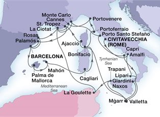 Seabourn Ovation, 30 Night Riviera, Mediterranean & Tyrrhenian Treasures ex Rome (Civitavecchia), Italy to Barcelona, Spain Seabourn Ovation, 30 Night Riviera, Mediterranean & Tyrrhenian Treasures ex Rome (Civitavecchia), Italy to Barcelona, Spain