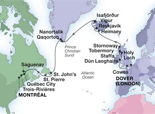 Seabourn Sojourn, 24 Night Route Of The Vikings ex Dover, England to Montreal, Quebec, Canada