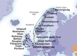 Seabourn Sojourn, 28 Night British Isles, North Cape & Norwegian Fjords ex Dover, England Return
