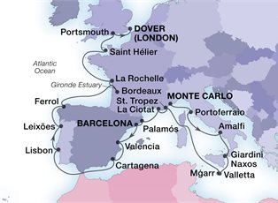 Seabourn Sojourn, 24 Night Tyrrhenian Treasures & Iberian Coast ex Monte Carlo, Monaco to Dover, England