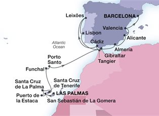 Seabourn Sojourn, 21 Night Canary Islands, Madeira & Spain's Southern Coast ex Gran Canaria (Las Palmas), Canary Islands to Barcelona, Spain
