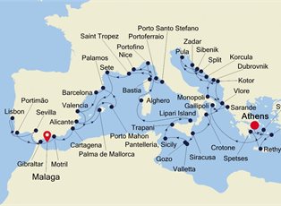 Silver Whisper, 50 Nights Athens to Malaga ex Athens (Piraeus) Greece to Malaga, Spain