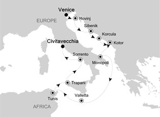 Silver Whisper, 11 Nights Fusina to Civitavecchia ex Fusina, Italy to Rome (Civitavecchia), Italy