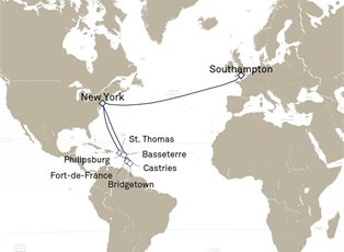 Queen Mary 2, 20 Nights Transatlantic Crossing And Caribbean Celebration ex Southampton, England, UK to New York, NY, USA