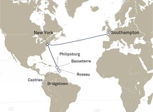 Queen Mary 2, 19 Nights Transatlantic Crossing And Eastern Caribbean ex New York, NY, USA to Southampton, England, UK