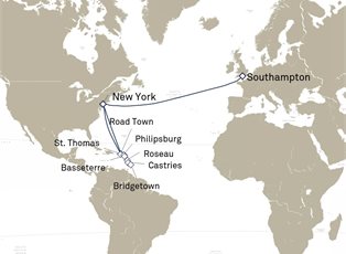 Queen Mary 2, 21 Nights Transatlantic Crossing And Eastern Caribbean ex Southampton, England, UK to New York, NY, USA