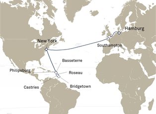 Queen Mary 2, 21 Nights Transatlantic Crossing And Eastern Caribbean ex Hamburg, Germany to New York, NY, USA
